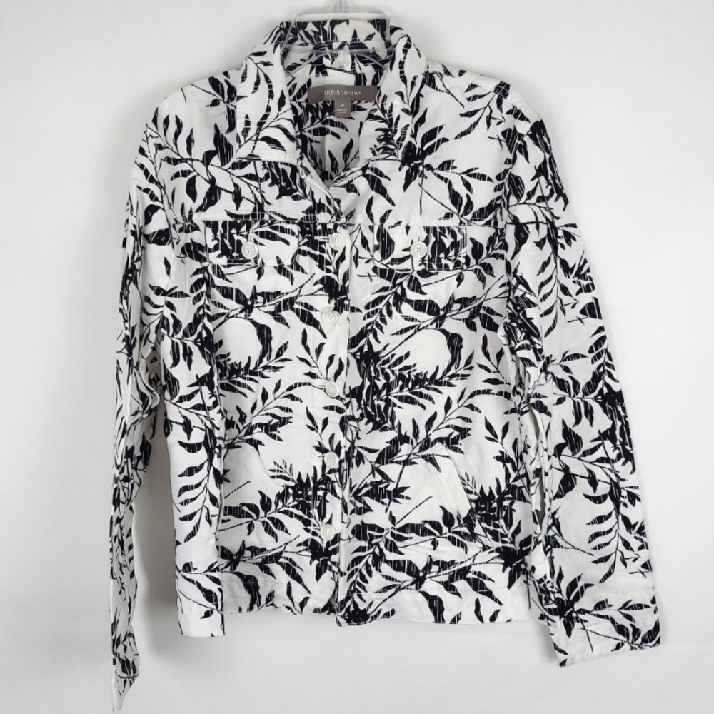 Croft & Barrow Leaves Linen Button-Down Shirt Top Womens M Vacation Tropical